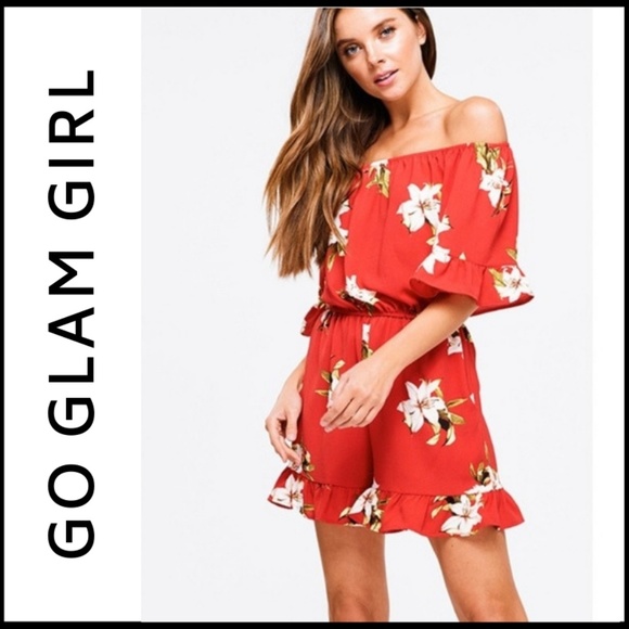 Glam Girl Fashion Pants - NWT Red Floral Off-the-Shoulder Romper